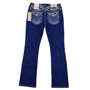 Miss Me Womens Mid Rise Bootcut Jeans Medium Wash Paisley Sequin M9368BL 30x34